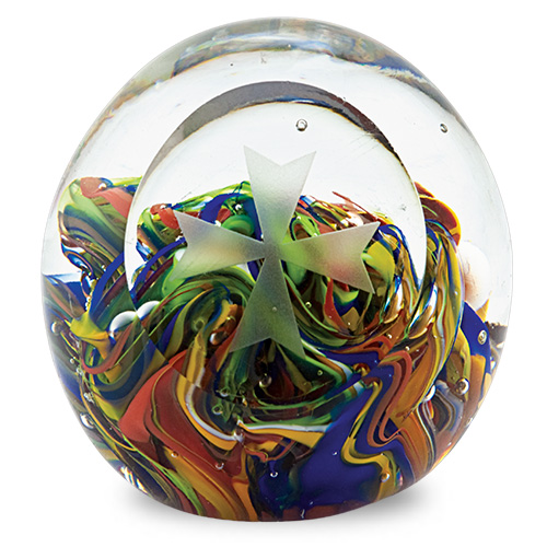 Small Round Paperweight with Cross Malta,Glass Paperweights Malta, Glass Paperweights, Mdina Glass