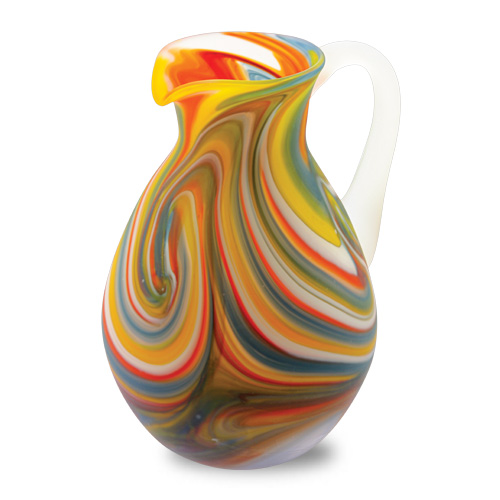 Orange with Pigeon Blue & Yellow Frosted Round Jug Malta,Glass Lifestyle Range Malta, Glass Lifestyle Range, Mdina Glass