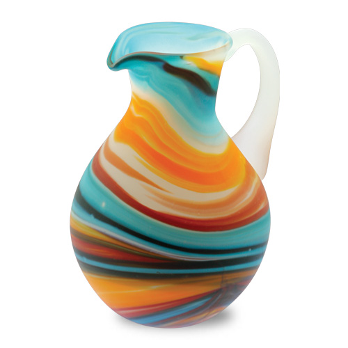 Yellow with Turquoise & Red Frosted Round Jug Malta,Glass Lifestyle Range Malta, Glass Lifestyle Range, Mdina Glass