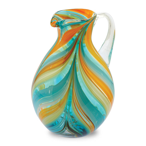 Turquoise with Yellow & Green Round Jug Malta,Glass Lifestyle Range Malta, Glass Lifestyle Range, Mdina Glass