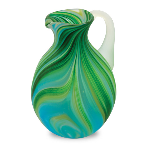 Turquoise & Greens Frosted Round Jug Malta,Glass Lifestyle Range Malta, Glass Lifestyle Range, Mdina Glass