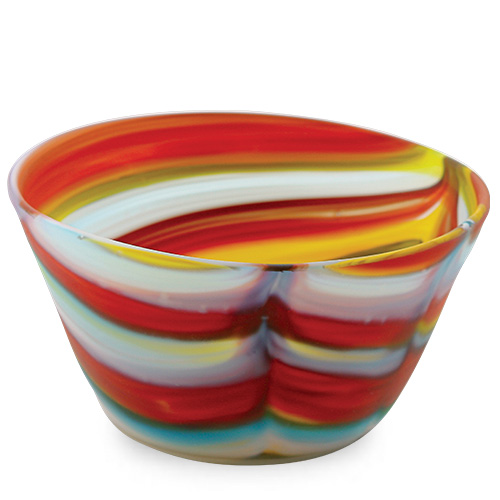 Yellow with Turquoise & Red Frosted Ice-Cream Bowl Malta,Glass Serving Bowls Malta, Glass Serving Bowls, Mdina Glass