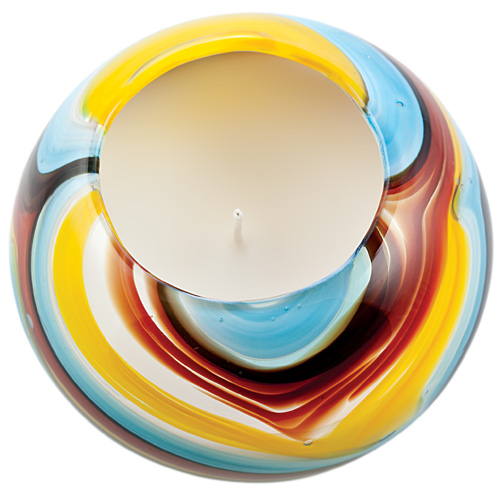 Small Round Candleholder (Yellow with Turquoise & Red) Malta,Glass Lifestyle Range Malta, Glass Lifestyle Range, Mdina Glass
