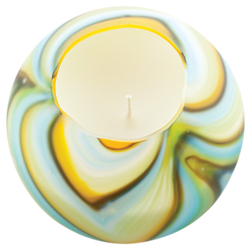 Small Round Candleholder (Turquoise with Yellow & Green) Frosted Malta,Glass Lifestyle Range Malta, Glass Lifestyle Range, Mdina Glass