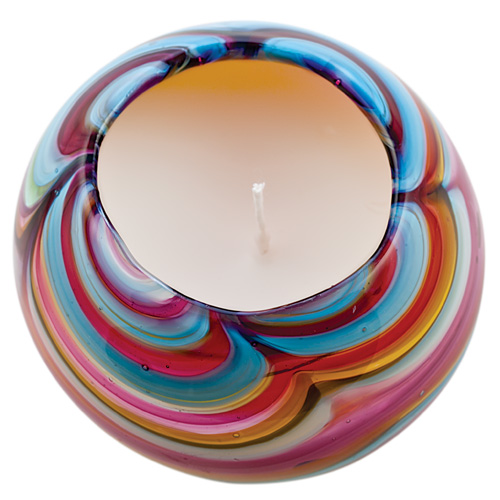 Small Round Candleholder (Turquoise with Italian Pink & Yellow) Malta,Glass Lifestyle Range Malta, Glass Lifestyle Range, Mdina Glass