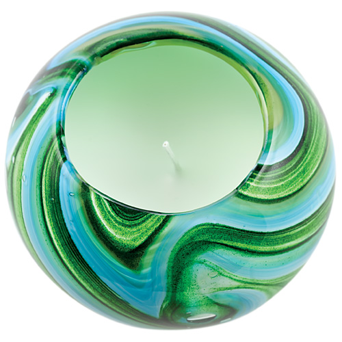 Small Round Candleholder (Turquoise & Greens) Malta,Glass Scented Candleholders Malta, Glass Scented Candleholders, Mdina Glass
