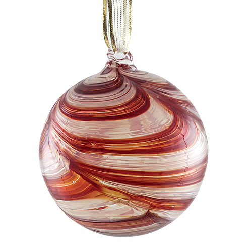 Patterned Red & Cream Small Round Bauble Malta,Glass Baubles Malta, Glass Baubles, Mdina Glass