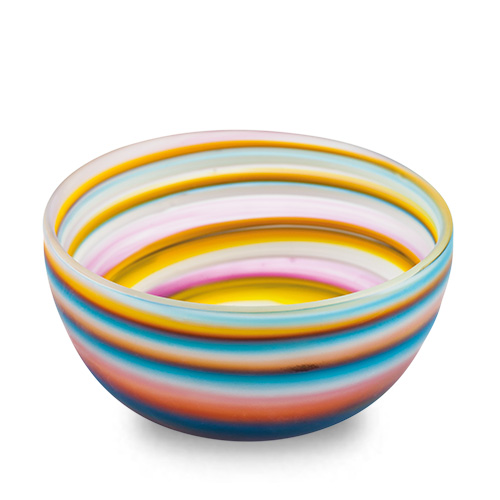 Turquoise with Italian Pink & Yellow Frosted Miniature Orbit Bowl Malta,Glass Serving Bowls Malta, Glass Serving Bowls, Mdina Glass