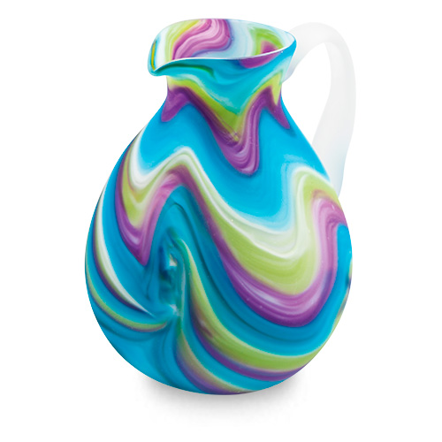 Turquoise with Purple & Green Round Jug Frosted Malta,Glass Lifestyle Range Malta, Glass Lifestyle Range, Mdina Glass