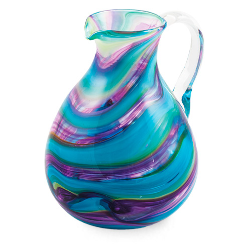 Turquoise with Purple & Green Round Jug Malta,Glass Lifestyle Range Malta, Glass Lifestyle Range, Mdina Glass