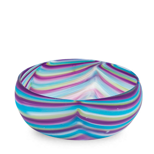 Turquoise with Purple & Green Cracker Bowl Frosted Malta,Glass Serving Bowls Malta, Glass Serving Bowls, Mdina Glass
