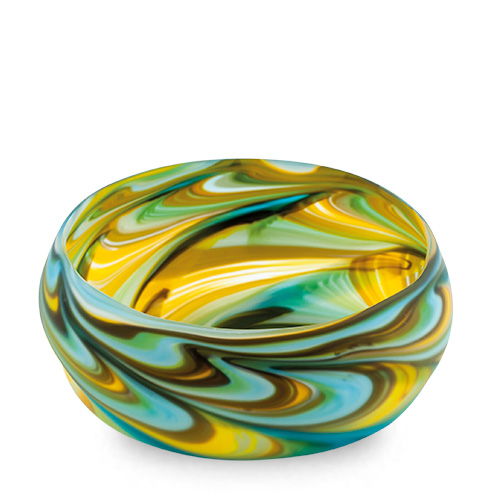 Turquoise with Yellow & Green Cracker Bowl Frosted Malta,Glass Serving Bowls Malta, Glass Serving Bowls, Mdina Glass