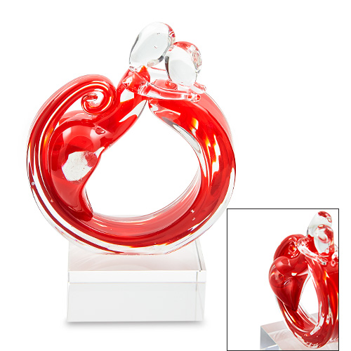 Round Lovers with Heart on Glass Block Malta,Glass Sculptures Malta, Glass Sculptures, Mdina Glass
