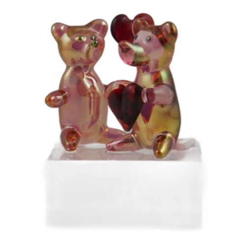 Two Teddies On Base w Heart  Malta,Glass Sculptures Malta, Glass Sculptures, Mdina Glass