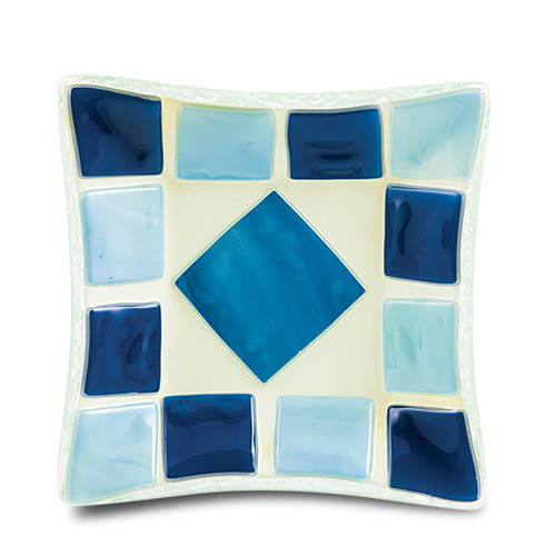 Blue/Cream Diamonds Square Plate Malta,Glass Blue & Cream Diamonds Malta, Glass Blue & Cream Diamonds, Mdina Glass