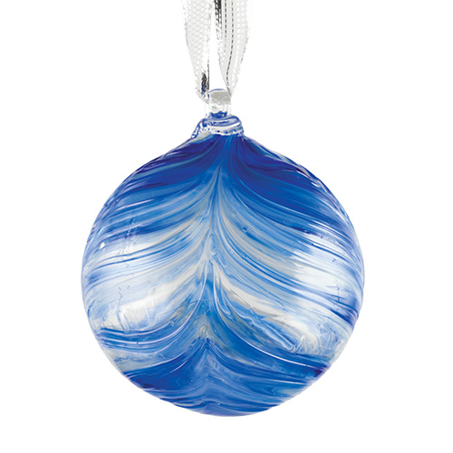 Patterned Blue & Cream Small Round Bauble Malta,Glass Baubles Malta, Glass Baubles, Mdina Glass