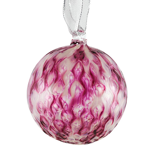 Candy Pink Large Round Pine Bauble Malta,Glass Baubles Malta, Glass Baubles, Mdina Glass