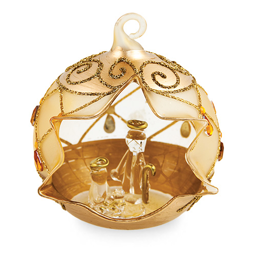 Medium Round Gold Crib with Diamonds Malta,Glass Decorative Cribs Malta, Glass Decorative Cribs, Mdina Glass