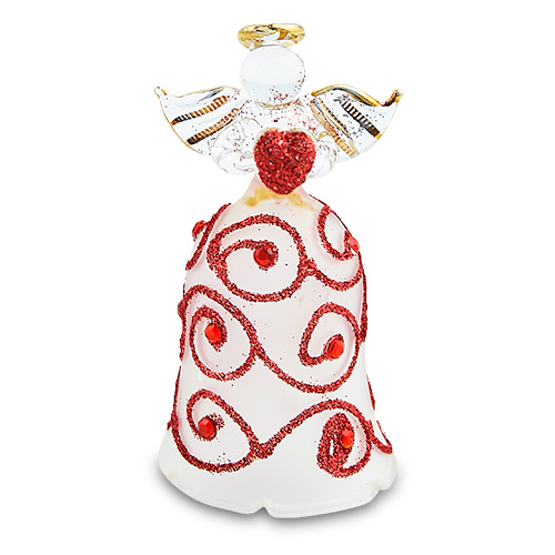 Bell Frosted Angel (with red) Malta,Glass Decorative Angels Malta, Glass Decorative Angels, Mdina Glass