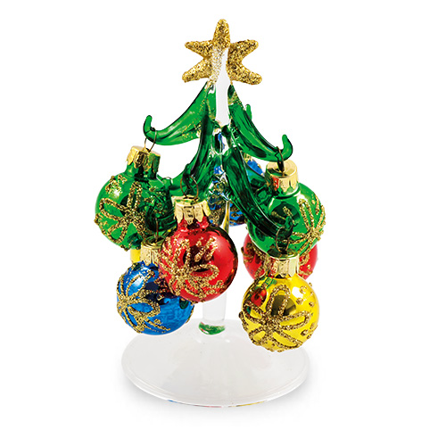 Extra Small Christmas Tree / Baubles with Flower Malta,Glass Trees with Baubles Malta, Glass Trees with Baubles, Mdina Glass