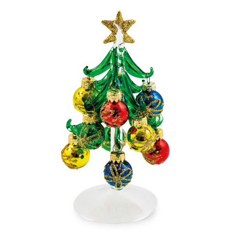 Small Christmas Tree / Baubles with Flower Malta,Glass Trees with Baubles Malta, Glass Trees with Baubles, Mdina Glass
