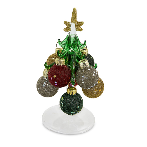 Extra Small Xmas Tree / Baubles with Glitter & Stars Malta,Glass Trees with Baubles Malta, Glass Trees with Baubles, Mdina Glass